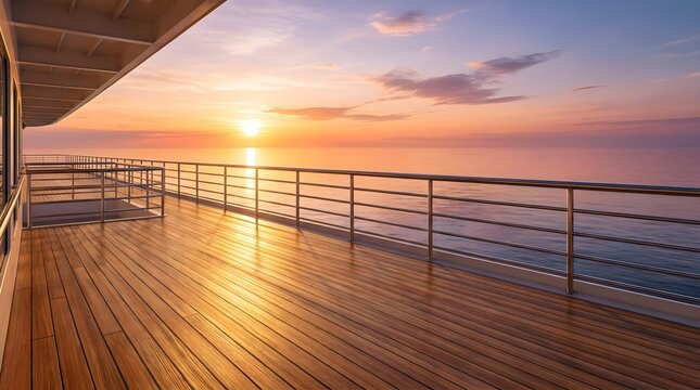 Cruise Ship Deck Empty Sunrise Ocean Travel Concept