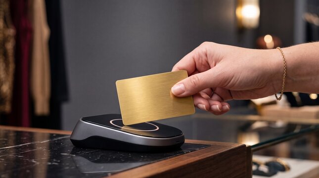 A close-up view of a hand holding a gold credit card near a black contactless payment ad social media download thambnail poster web template event festival 2026 2027 2028