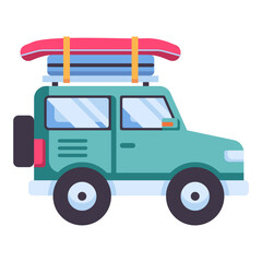 Naklejka premium Green Off-Road SUV With Surfboard