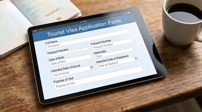 Digital Tourist Visa Application Form on Tablet Screen