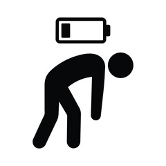 Depleted energy concept icon of tired person with low battery symbol for burnout and fatigue vector © Papri