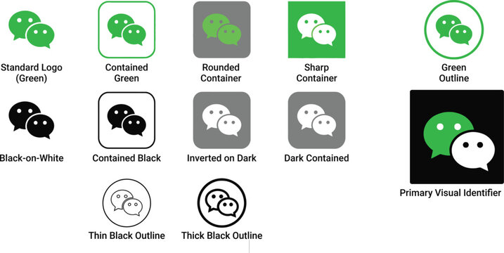 Set of wechat social media logo variations including standard, outlined, and contained icons
