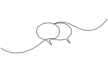 Fototapeta premium Messaging chat speech bubble icon sign continuous one line drawing on white background minimalist single art blank comment reply and saying symbol vector illustration