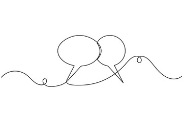 Obraz premium Messaging chat speech bubble icon sign continuous one line drawing on white background minimalist single art blank comment reply and saying symbol vector illustration