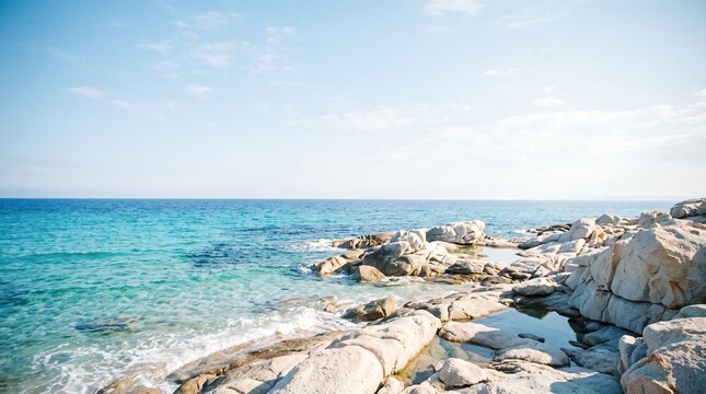 Turquoise Sea Washing Pale Granite Rocks
