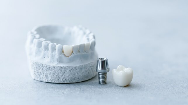 Dental implant model with crown and abutment