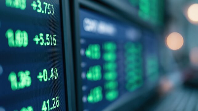 Digital Stock Market Ticker Display Showing Financial Data and Stock Prices in Real-Time