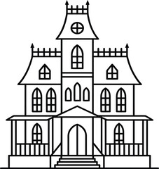 Fototapeta premium Scary haunted house mansion outline vector illustration with halloween, building