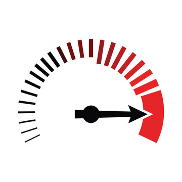 Technical gauge icon measuring progress or performance levels with red warning indicator zone design
