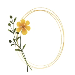 Golden wreath border with flowers. Frame hand painting digital background, floral illustration with place for text, isolated on white background. © Larisa