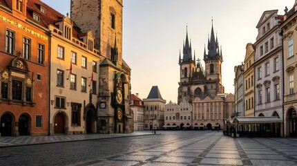 Fototapeta premium Prague Old Town Square Empty Early Morning Czech