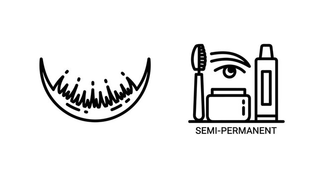 Cosmetic semi-permanent makeup and eye treatment icons with cosmetic, permanent