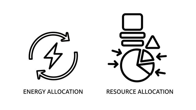 Energy allocation and resource management vector icons with allocation, resource