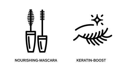 Fototapeta premium Nourishing mascara and keratin boost beauty treatment line icons with cosmetic