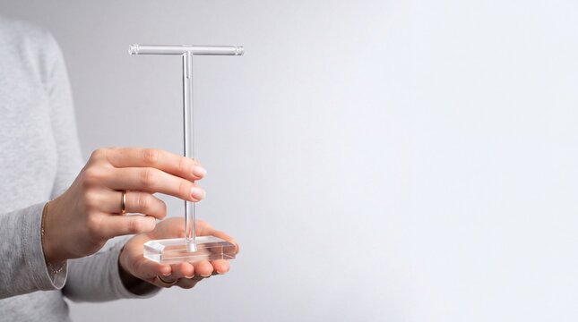 A person holding a transparent acrylic t-shaped jewelry display stand for earrings in their ad social media download thambnail poster web template event festival 2026 2027 2028
