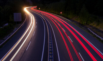 Car Light Trails on A15 Highway, Lekunberri, Navarre © poliki
