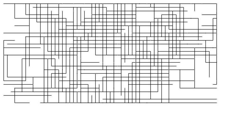 Dense orthogonal black line circuit matrix pattern on white background