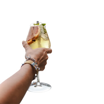 PNG woman hand holding a cocktail of a mocktail - transparant background illustration