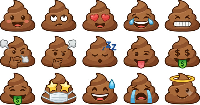 funny poop emoji collection cute cartoon expressions sticker set