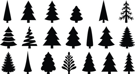 Fototapeta premium Black vector silhouette collection of pine and fir trees for winter forest landscape design