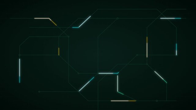 Abstract Animation Of Futuristic Digital Lines Flowing And Connecting On A Dark Background