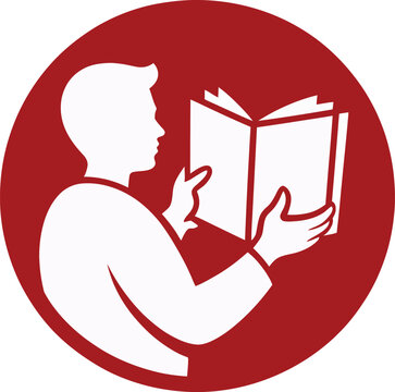 reading vector illustration person reading book education icon red