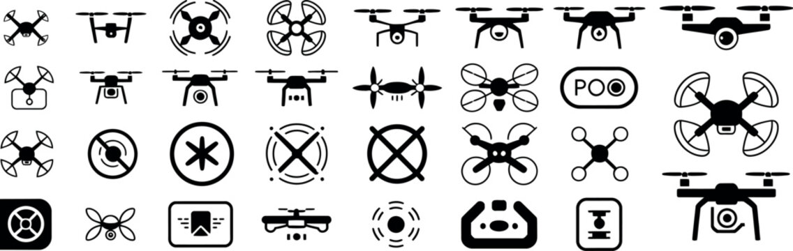 drone icon set silhouette quadcopter hexacopter controller symbols art