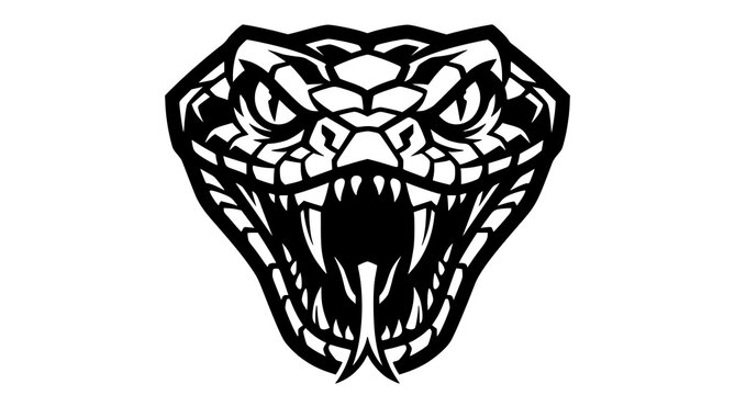 Aggressive Viper Snake Head Vector Emblem with Fangs and Open Jaws