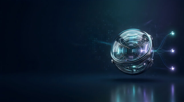 Future technology concept, abstract blue digital sphere, glowing neon network lines, futuristic science data background, virtual reality globe, cyber security connection AI, Technology, AGI