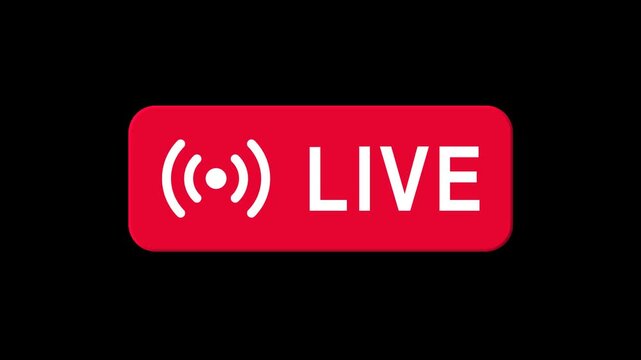 An animation footage a red live stream button icon on a transparent background. Suitable for live broadcasting, online streaming, video platforms, social media, and media user interfaces.
