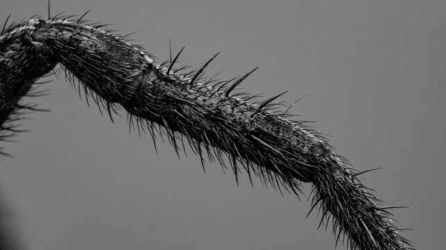 Extreme close up of a hairy insect leg under microscope.