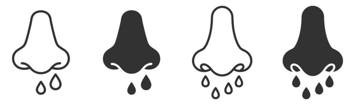 nose icons with water drops medical symbols for runny nose or nasal drip vector illustrations on transparent background