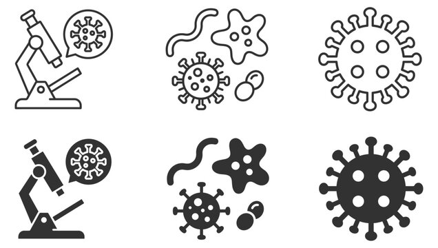 microscope virus bacteria virus cell icons set on transparent background