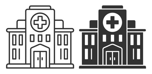 Fototapeta premium medical building icon set outline and filled versions hospital clinic symbols on transparent background