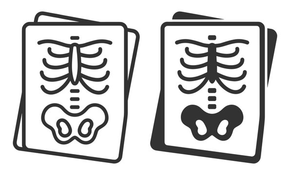 medical xray icon set of rib cage and pelvis bones in linear and solid style on transparent background