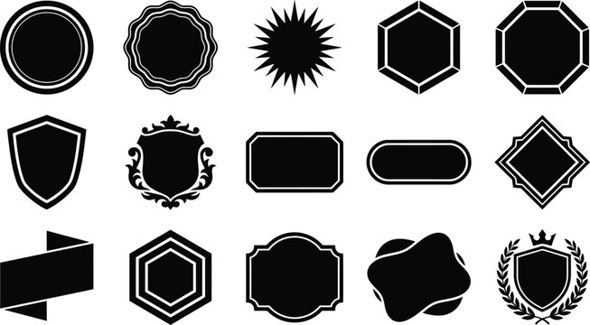 Black Vintage Badge Labels and Blank Vector Shield Elements Collection