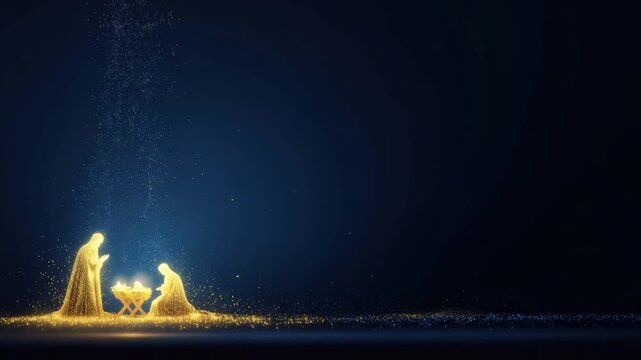 A serene nativity scene illuminated by a heavenly golden glow. ..Created with Generative AI, not depicting real subjects.
