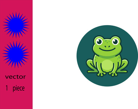 Cute Green Frog Vector - Smiling Cartoon Frog Icon on Dark Green Circle