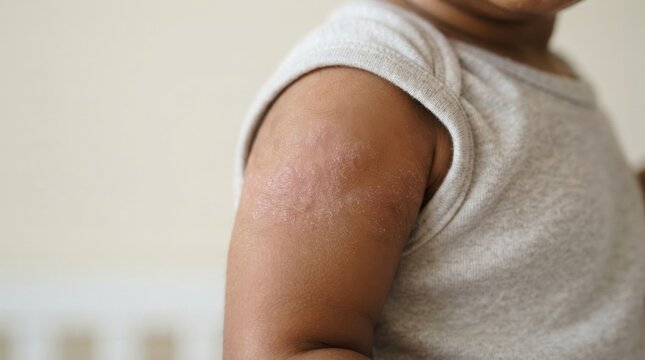 Childs arm showing recent vaccination mark and slight redness