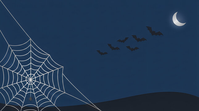 Spider web with crescent moon at night