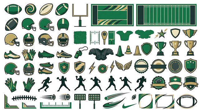 Comprehensive Collection of American Football Sport Icons Featuring Equipment Helmets Gear and Field Elements in a Vector Set
