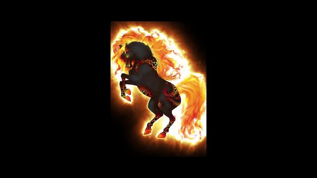 Fantasy evil entity bursts through flames in slow-motion fiery reveal for cinematic use