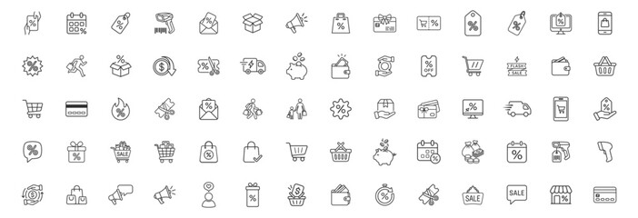 Fototapeta premium set of discount and sale shopping icons lineart style vector illustration on transparent background