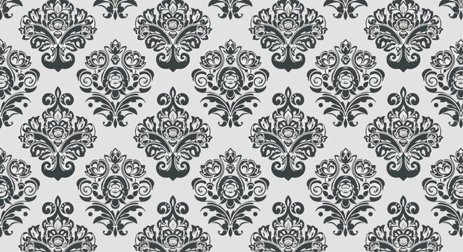 Seamless floral damask ornament with curves and elegant symmetry