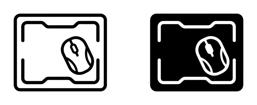 Computer Mouse and Pad Icons, Black and White Vector Graphics