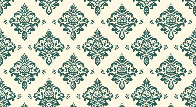 Luxury baroque damask pattern with symmetrical botanical ornament design