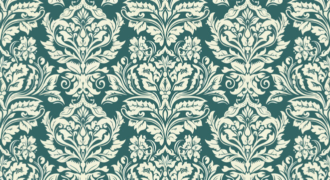 Traditional elegant damask wallpaper with repeating botanical motifs