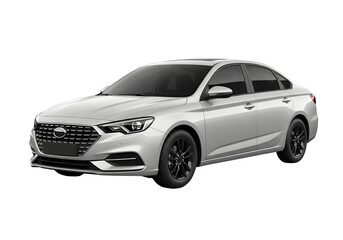 Naklejka premium Modern silver sedan car parked on road
