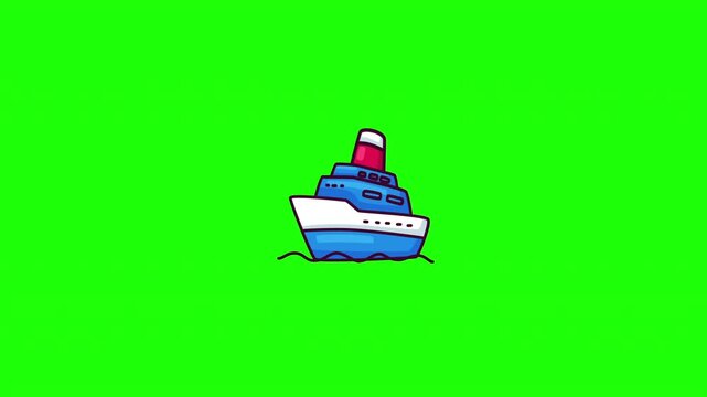 Animated cruise ship doodle icon, hand-drawn flat vector line art with wiggle effect, looping motion graphic for travel and vacation design