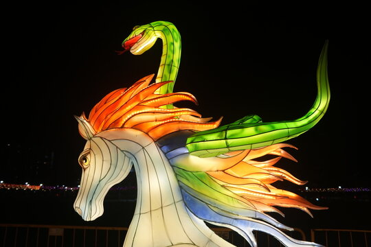 Horse and Snake Lantern Light Display Night Photography